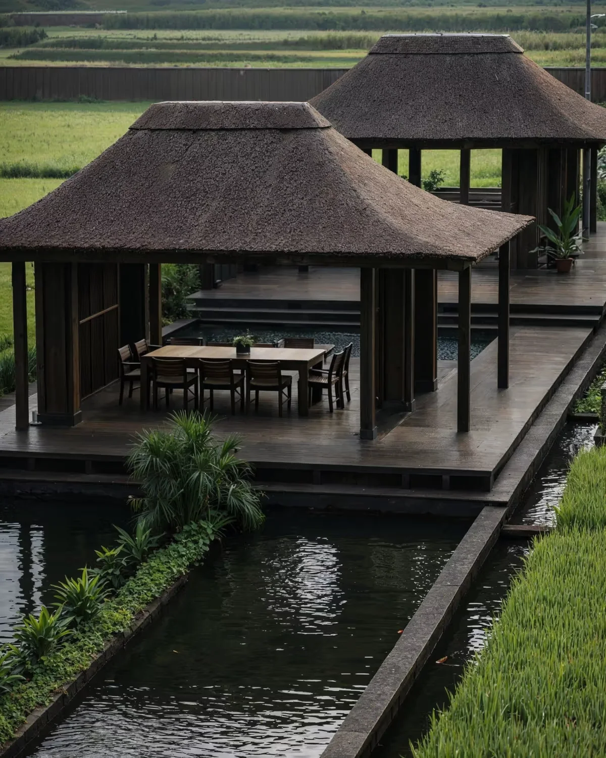 Minimal tropical interior with natural materials and an open connection to the landscape