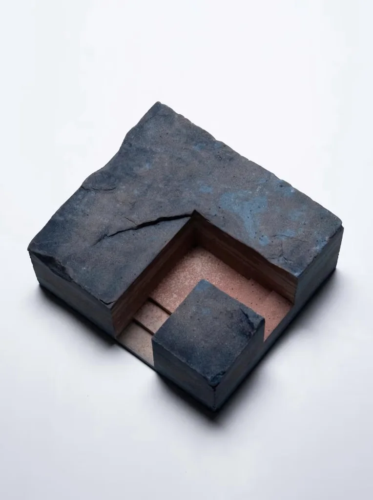 Indigo-dyed stone sculpture by Kavin Mehta